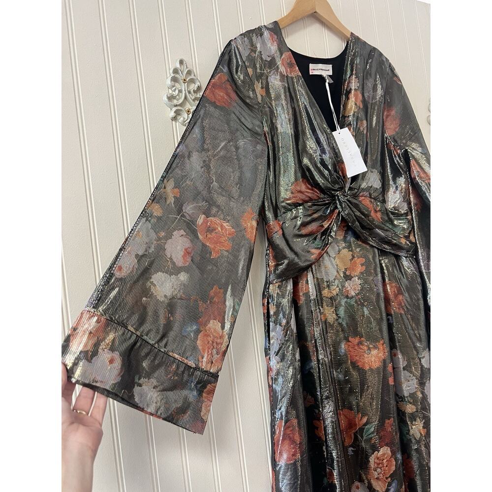 NWT Anthropologie Caballero Deep V Maxi Dress Large Floral Shimmer Fabric New - Picture 6 of 10